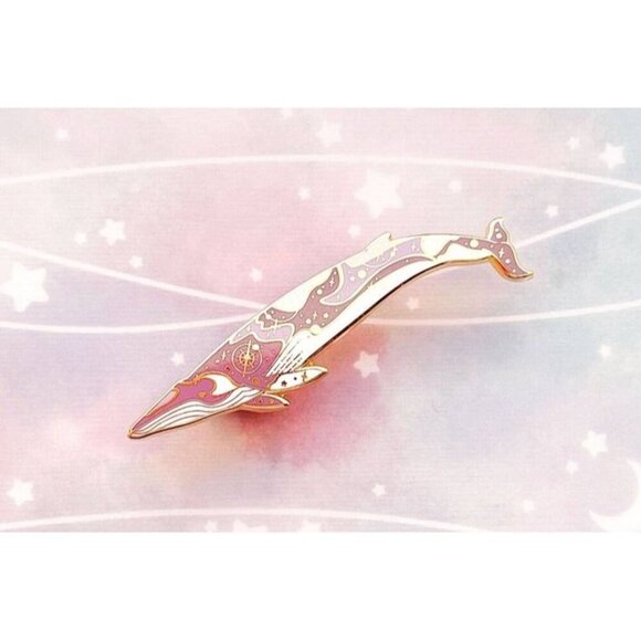 Whale Enamel Pin - Gold Plated Brooch - RARE Celestial and Sea Life Jewelry - Picture 8 of 9